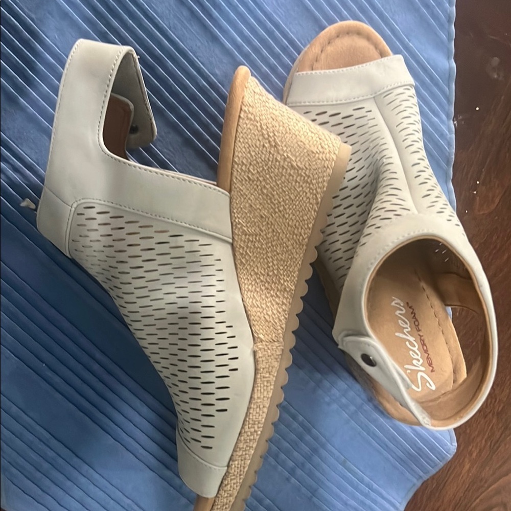 Skechers Light Beige Perforated Wedge Sandals